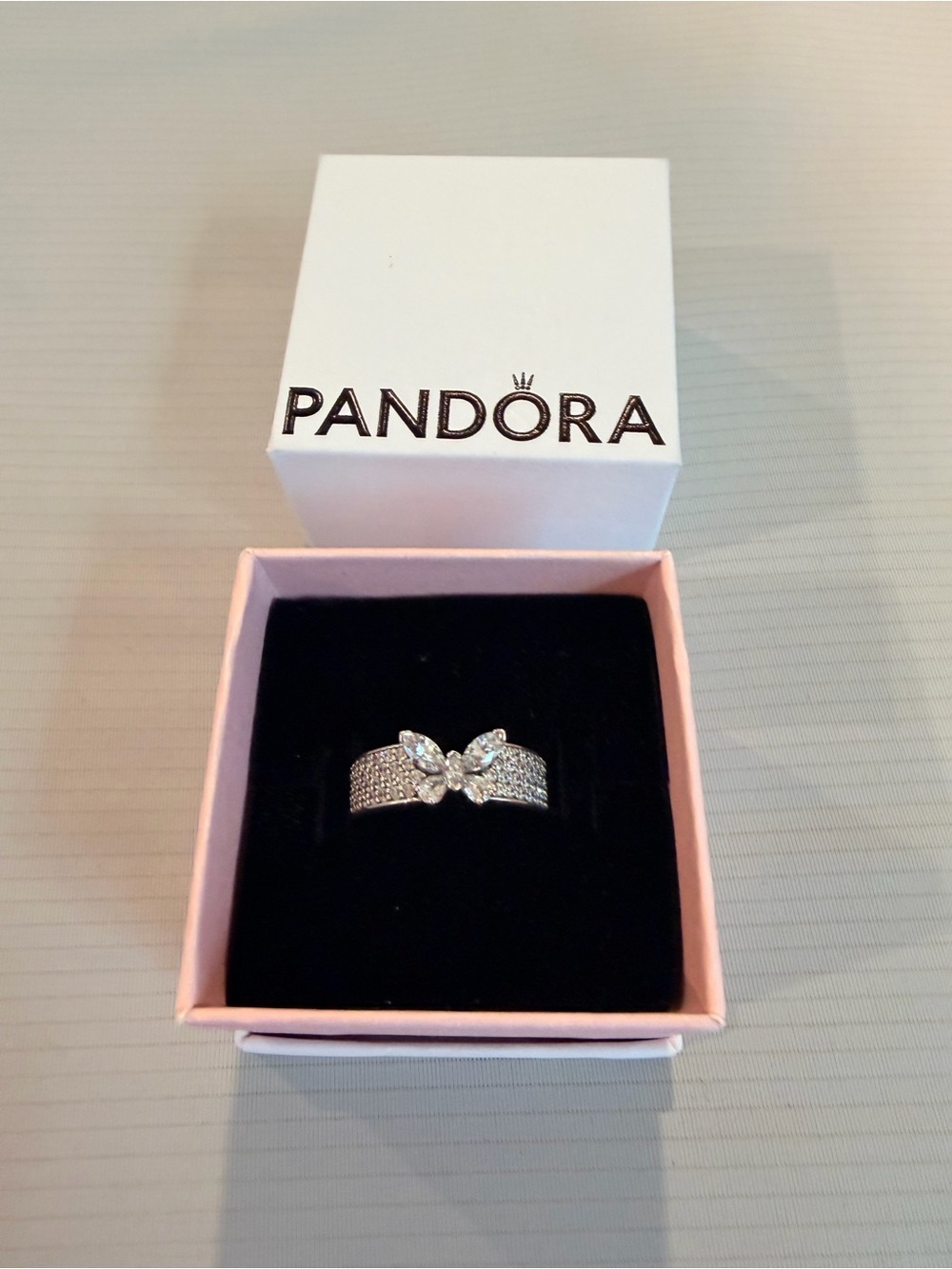Pandora Silver Butterfly Ring with Clear Stones